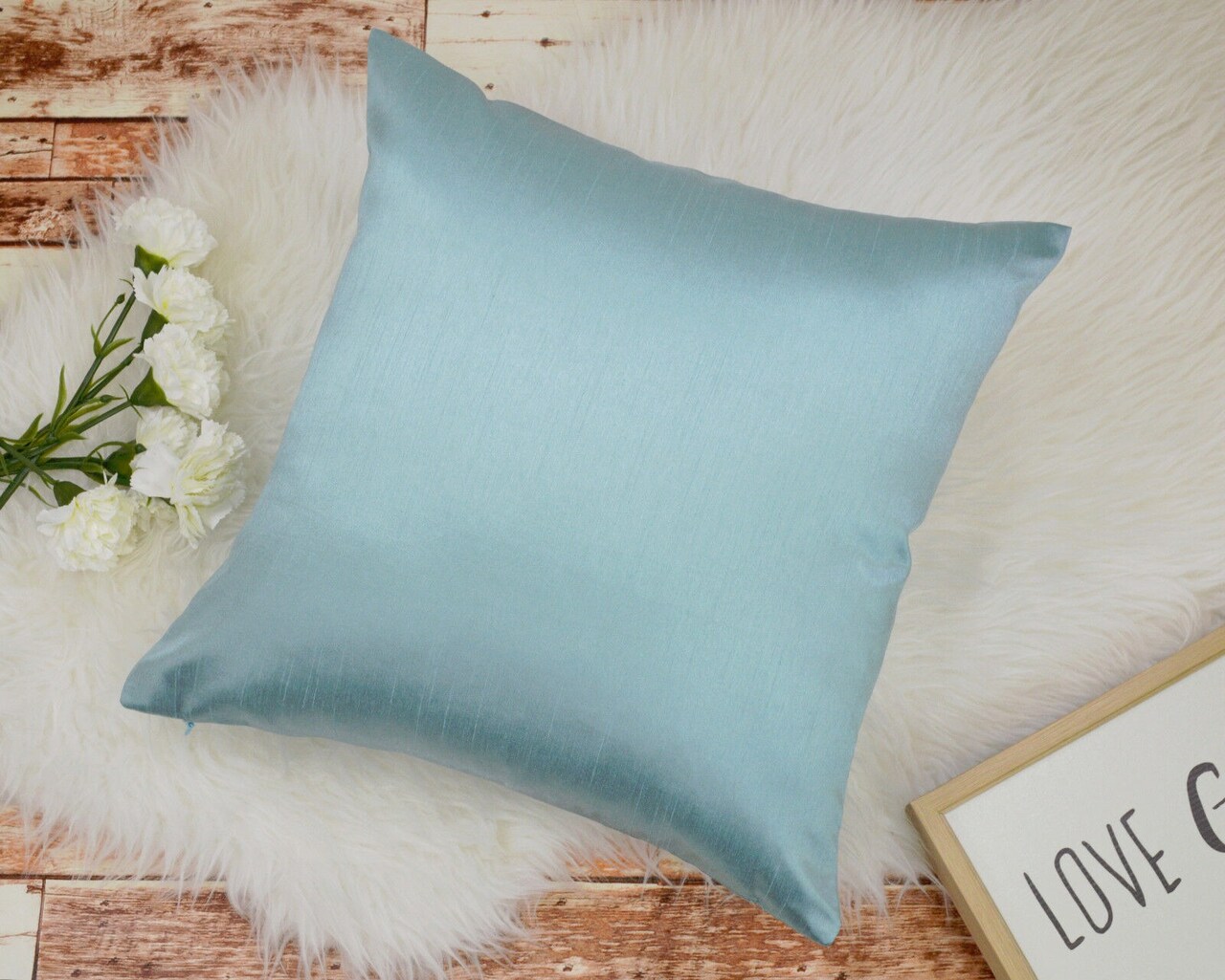 12''X18'' Aqua Solid Faux Silk Euro Sham / Throw Pillow COVER, ( Pack of 1 )